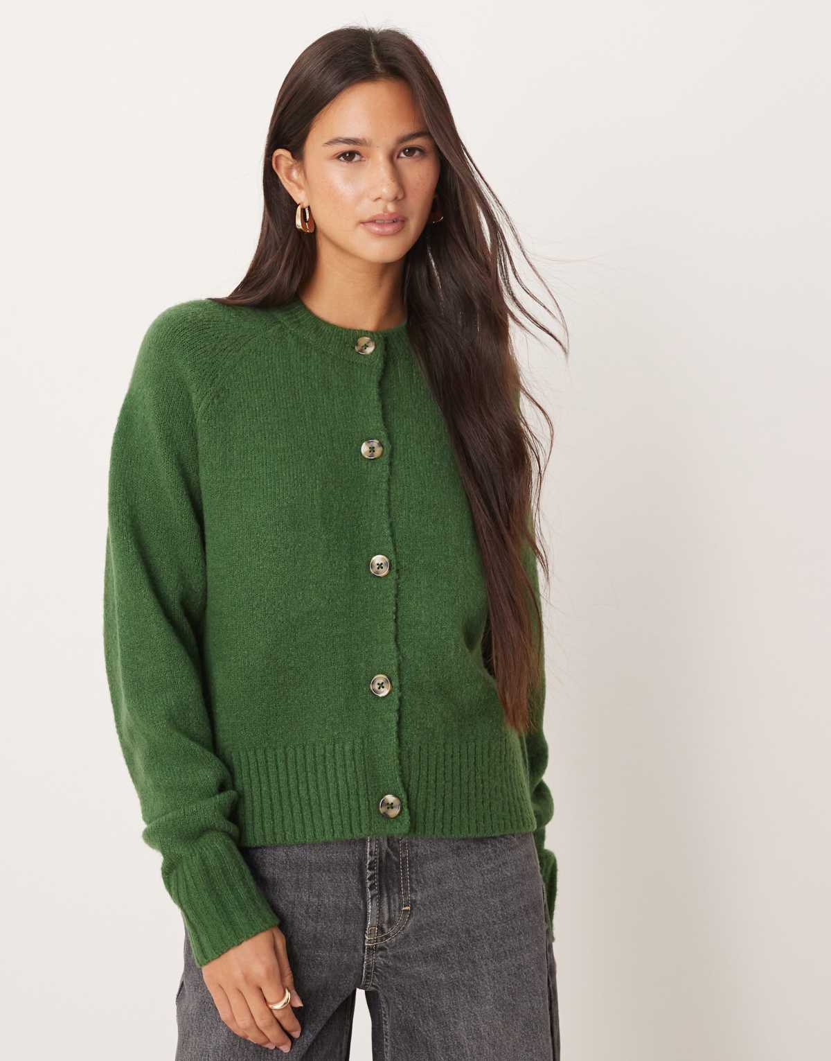 Threadbare crew neck cardigan in green