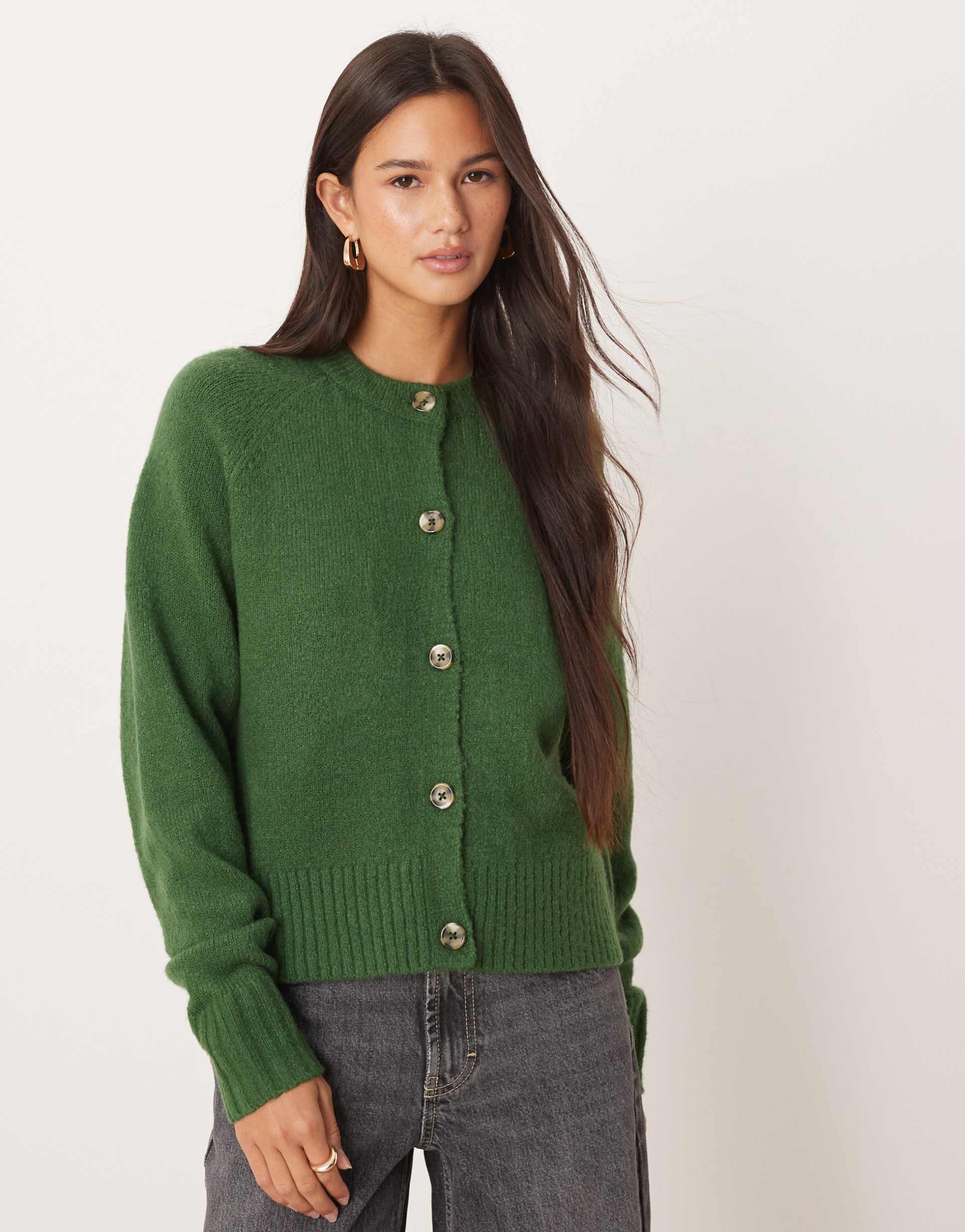 threadbare crew neck cardigan in green