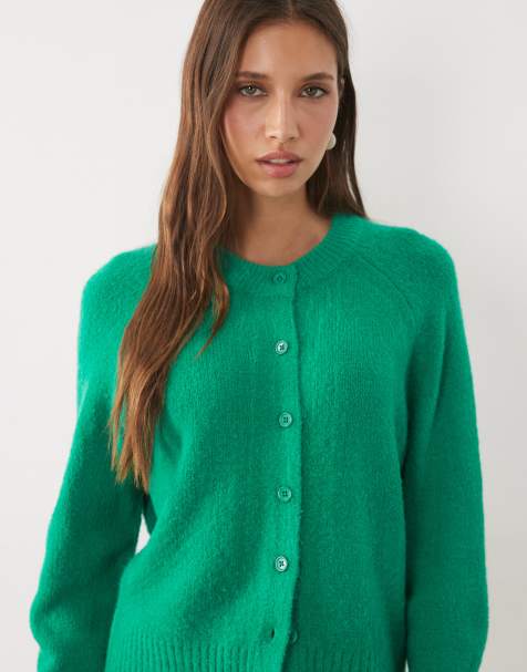 Threadbare crew neck cardigan in green - view 1