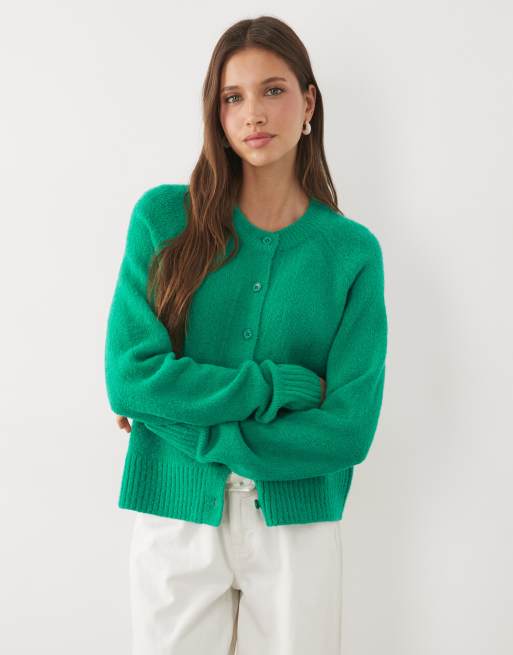 Threadbare crew neck cardigan in green, 2 of 4