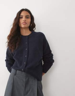 Threadbare Crew Neck Cardigan In Navy