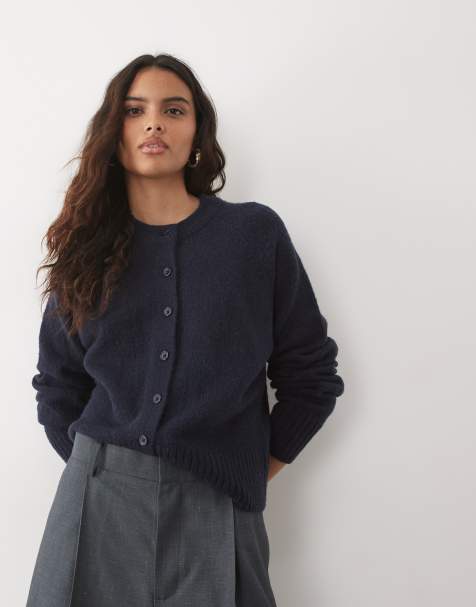 Threadbare crew neck cardigan in navy - view 1