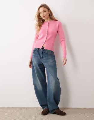 Threadbare Crew Neck Cardigan In Pink