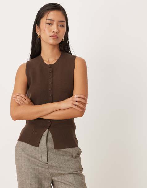 Threadbare crew neck cardigan vest in chocolate brown - view 1