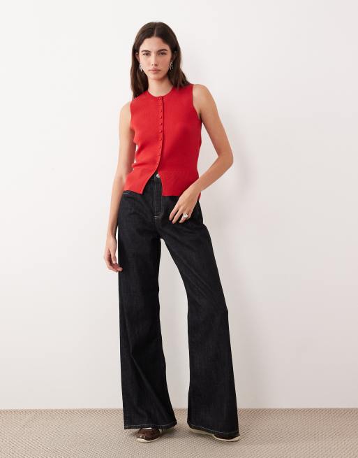 Threadbare crew neck cardigan vest in red, 3 of 4