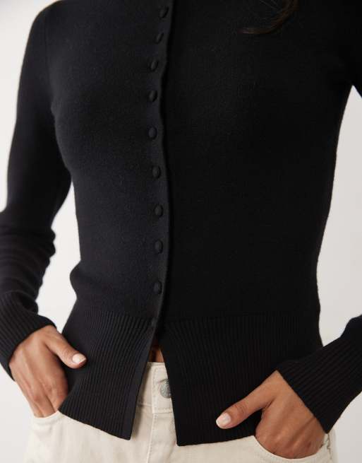 Threadbare crew neck cardigan with cinched waist in black, 3 of 4