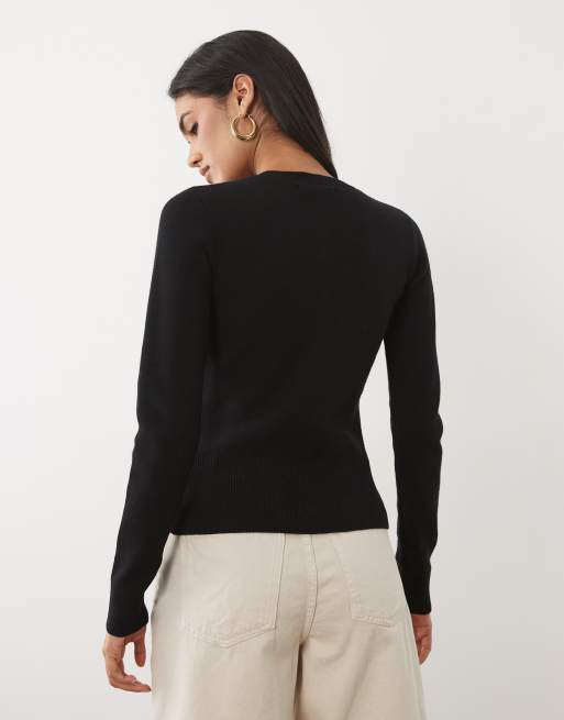 Threadbare crew neck cardigan with cinched waist in black, 4 of 4