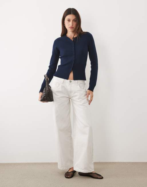Threadbare crew neck cardigan with cinched waist in navy, 3 of 4