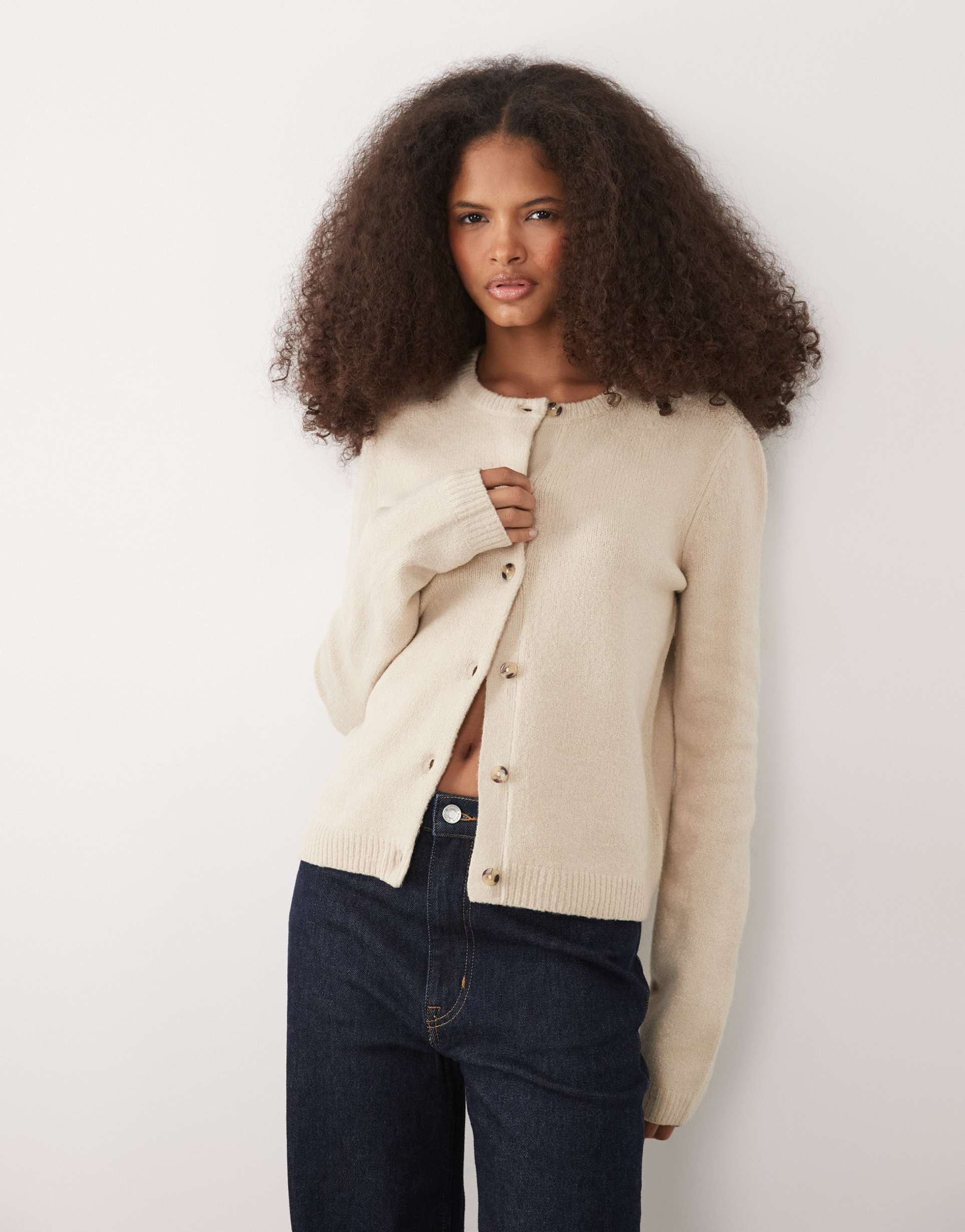 threadbare crew neck cardigan with floral embroidery in ecru