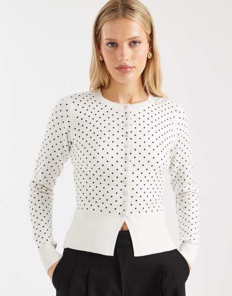 Threadbare crew neck cardigan with polka dot print in white