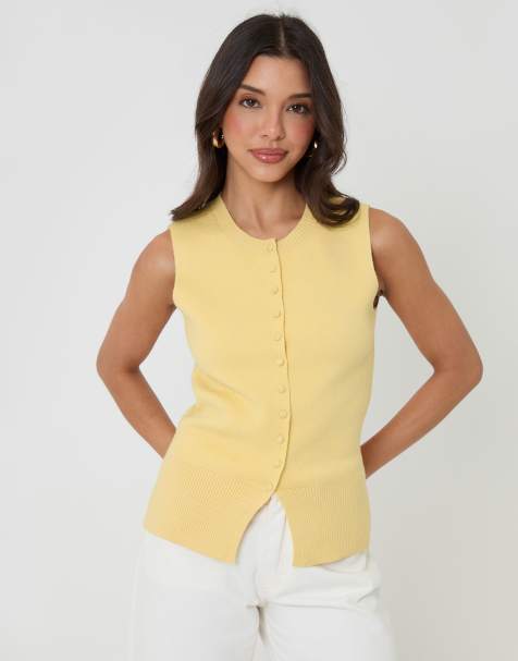 Threadbare Crew neck compact knit vest in lemon - view 1