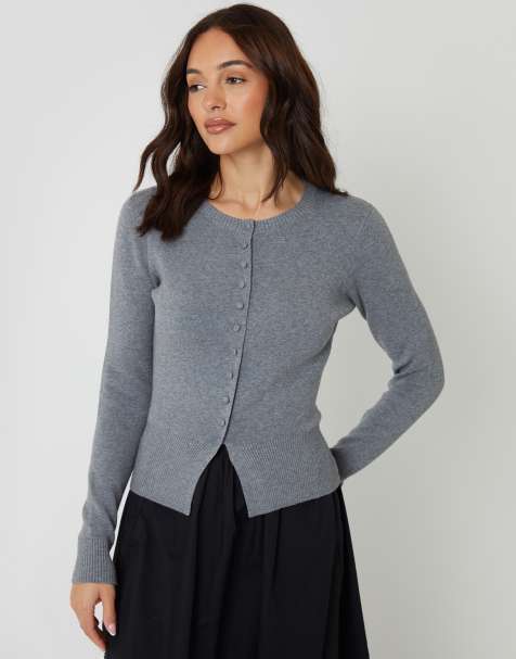 Threadbare Crew neck compact knitted cardigan in grey - view 1