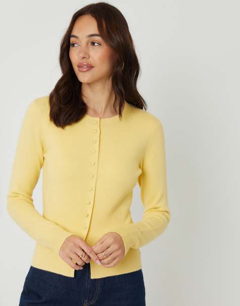 Threadbare Crew neck compact knitted cardigan in yellow - view 1