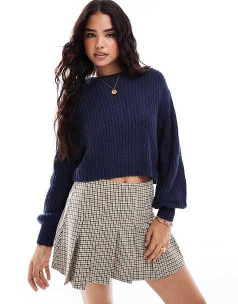 Threadbare crew neck cropped jumper in navy - view 1