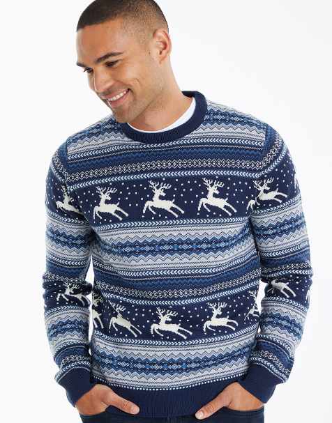 Threadbare Crew neck fairisle christmas jumper in navy - view 1