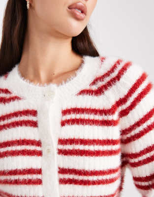 Threadbare Crew Neck Fluffy Cardigan In White