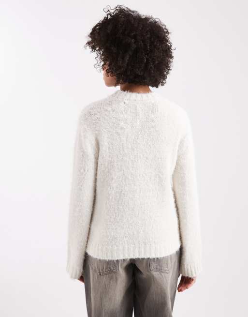 Threadbare crew neck fluffy soft touch jumper in ecru, 2 of 4