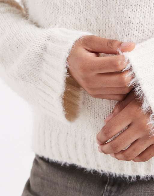 Threadbare crew neck fluffy soft touch jumper in ecru, 4 of 4