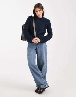 Threadbare Crew Neck Fluffy Soft Touch Sweater In Blue