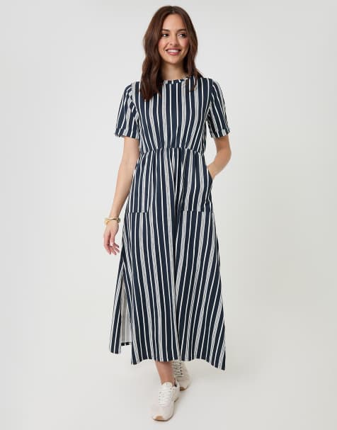 Threadbare Crew neck jersey midi dress with patch pockets in navy