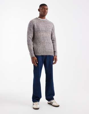 Threadbare Crew Neck Knit Sweater In Brown