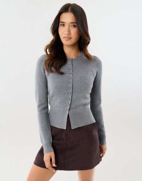 Threadbare Crew neck knitted cardigan in charcoal grey - view 1