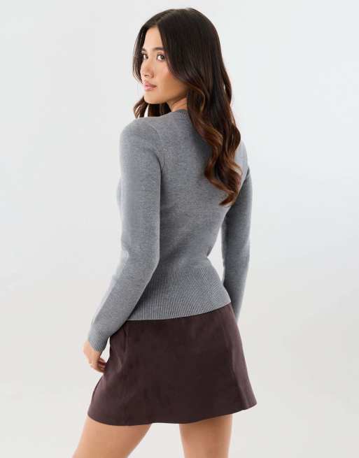 Threadbare Crew neck knitted cardigan in charcoal grey, 2 of 5