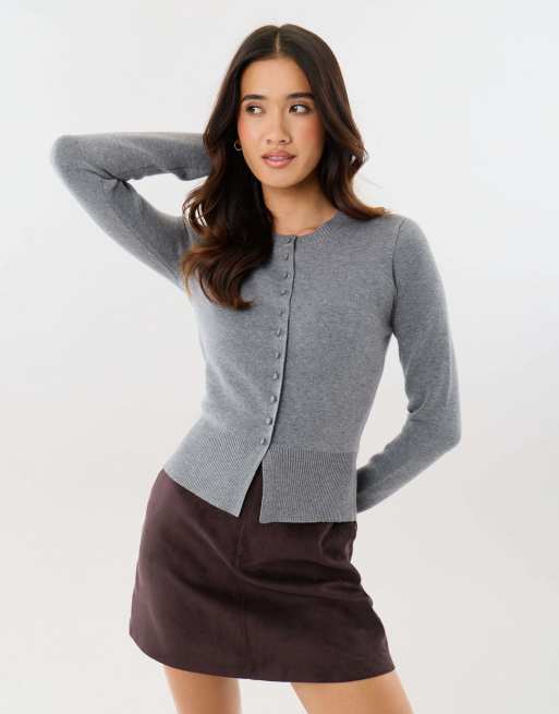 Threadbare Crew neck knitted cardigan in charcoal grey, 5 of 5