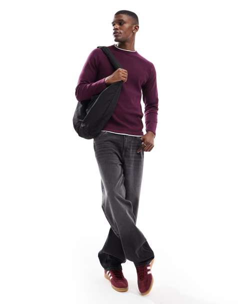 Threadbare crew neck knitted jumper in burgundy - view 1