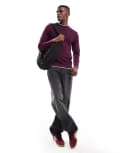 [Threadbare] Threadbare crew neck knitted jumper in burgundy-Red M Burgundy