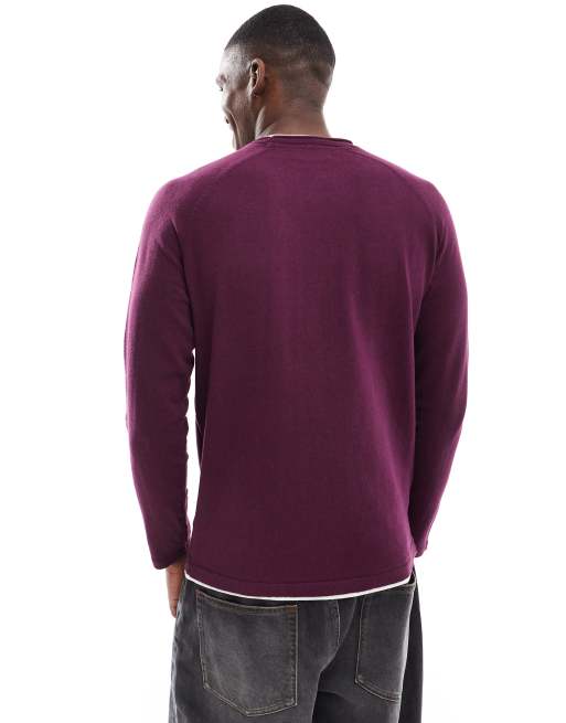 Threadbare crew neck knitted jumper in burgundy