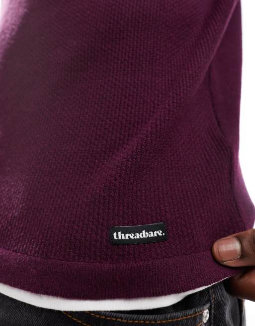 Threadbare crew neck knitted jumper in burgundy