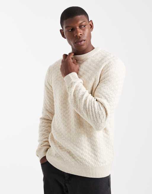 Threadbare crew neck knitted jumper in camel and ecru