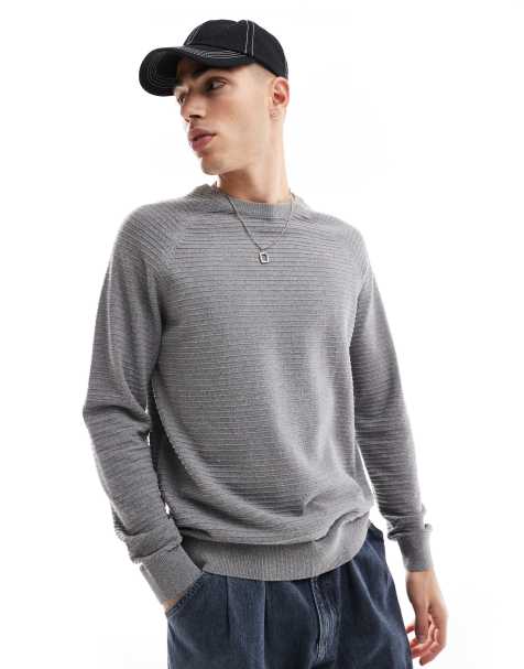 Threadbare crew neck knitted jumper in grey marl - view 1