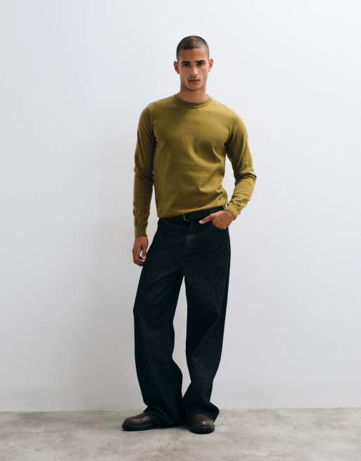 Threadbare crew neck knitted jumper in olive green, 2 of 5