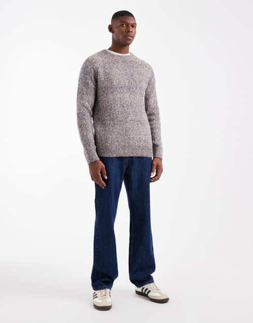 Threadbare crew neck knitted ribbed jumper in brown, 2 of 5