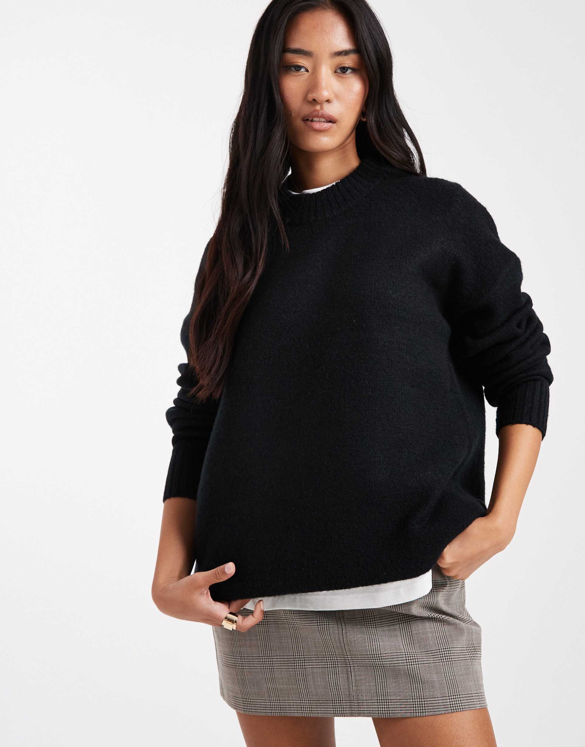 threadbare crew neck knitted sweater in black
