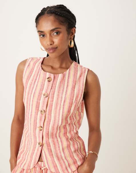 Threadbare Crew neck linen blend waistcoat in orange - view 1