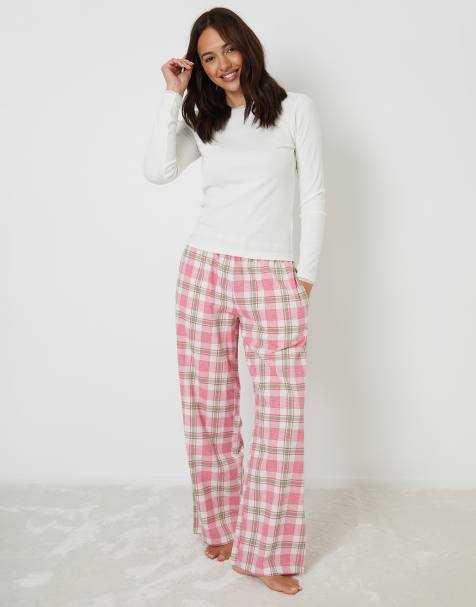 Threadbare Crew neck long sleeve check pyjamas in pink - view 1