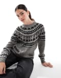 [Threadbare] Threadbare crew neck pattern print jumper in grey and black 8 GREY