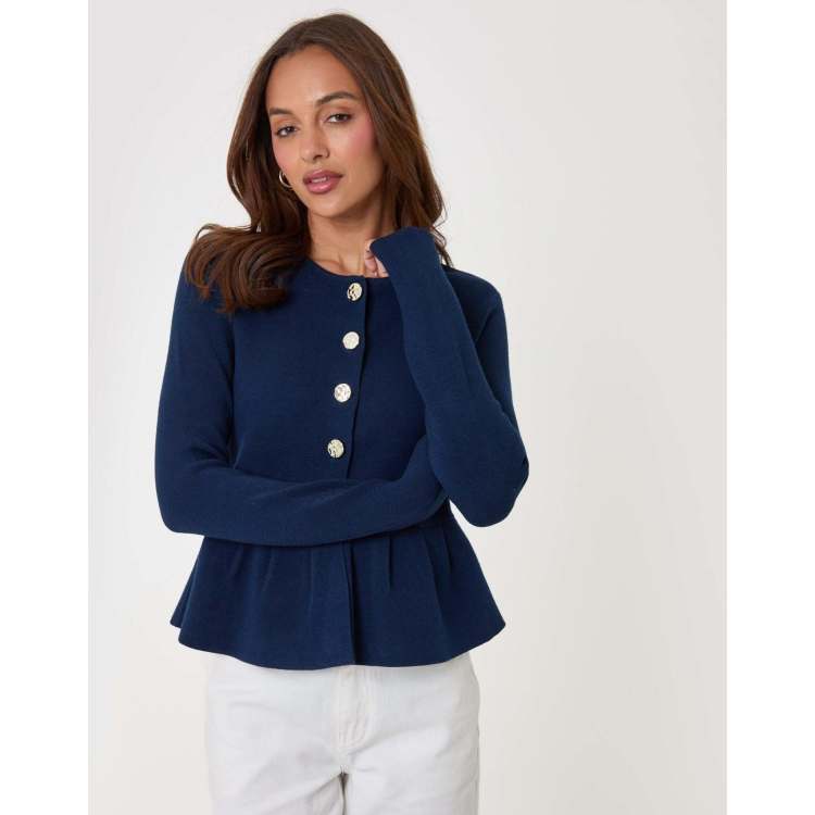 Threadbare Crew neck peplum cardigan in navy | ASOS