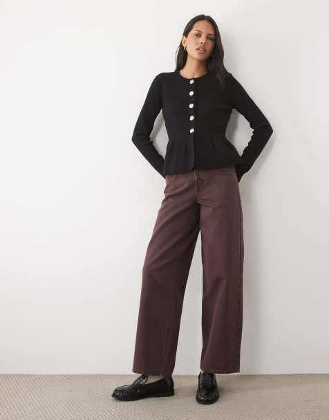 Threadbare crew neck peplum cardigan with gold buttons in black - view 1