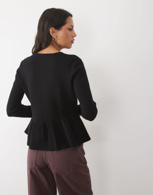 Threadbare crew neck peplum cardigan with gold buttons in black, 3 of 4