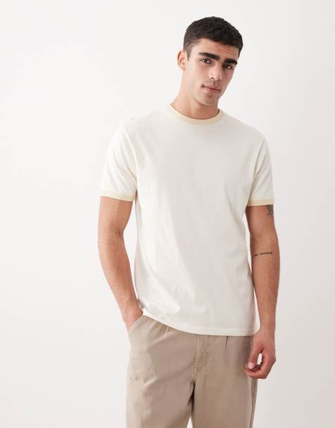 Threadbare crew neck ringer t-shirt in ecru - view 1