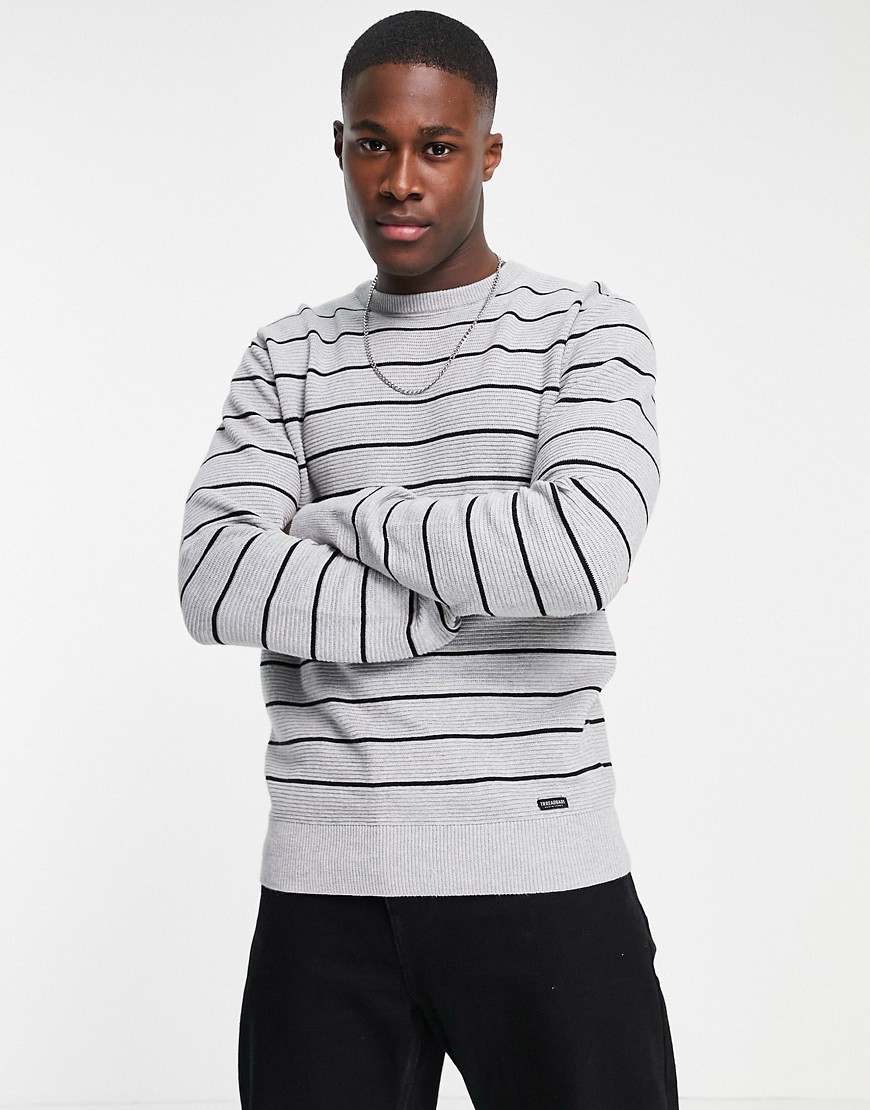 Threadbare crew neck striped sweater in light gray-Grey