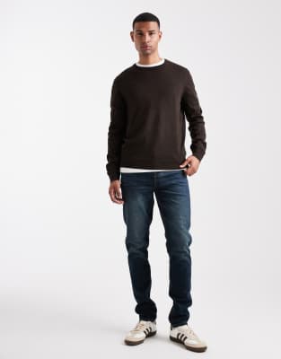 Threadbare Crew Neck Sweater In Brown