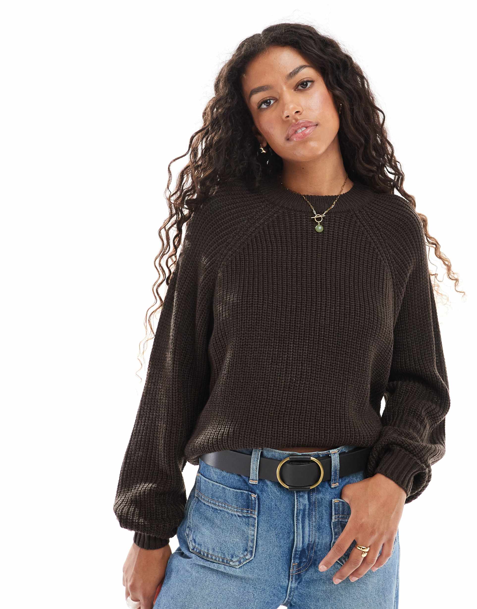 threadbare crew neck sweater in chocolate brown