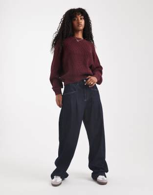 Threadbare crew neck sweater in fig-Red