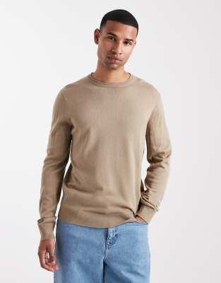 crew neck sweater in oat-Neutral