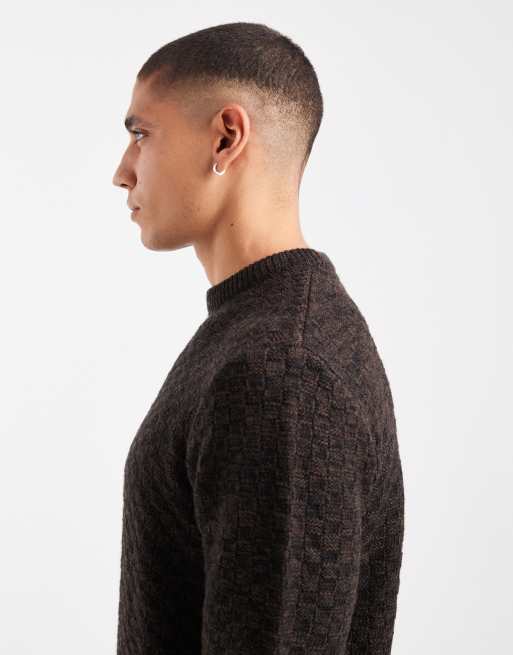 Threadbare crew neck textured knit sweater in black and brown twisted yarn, 4 of 5
